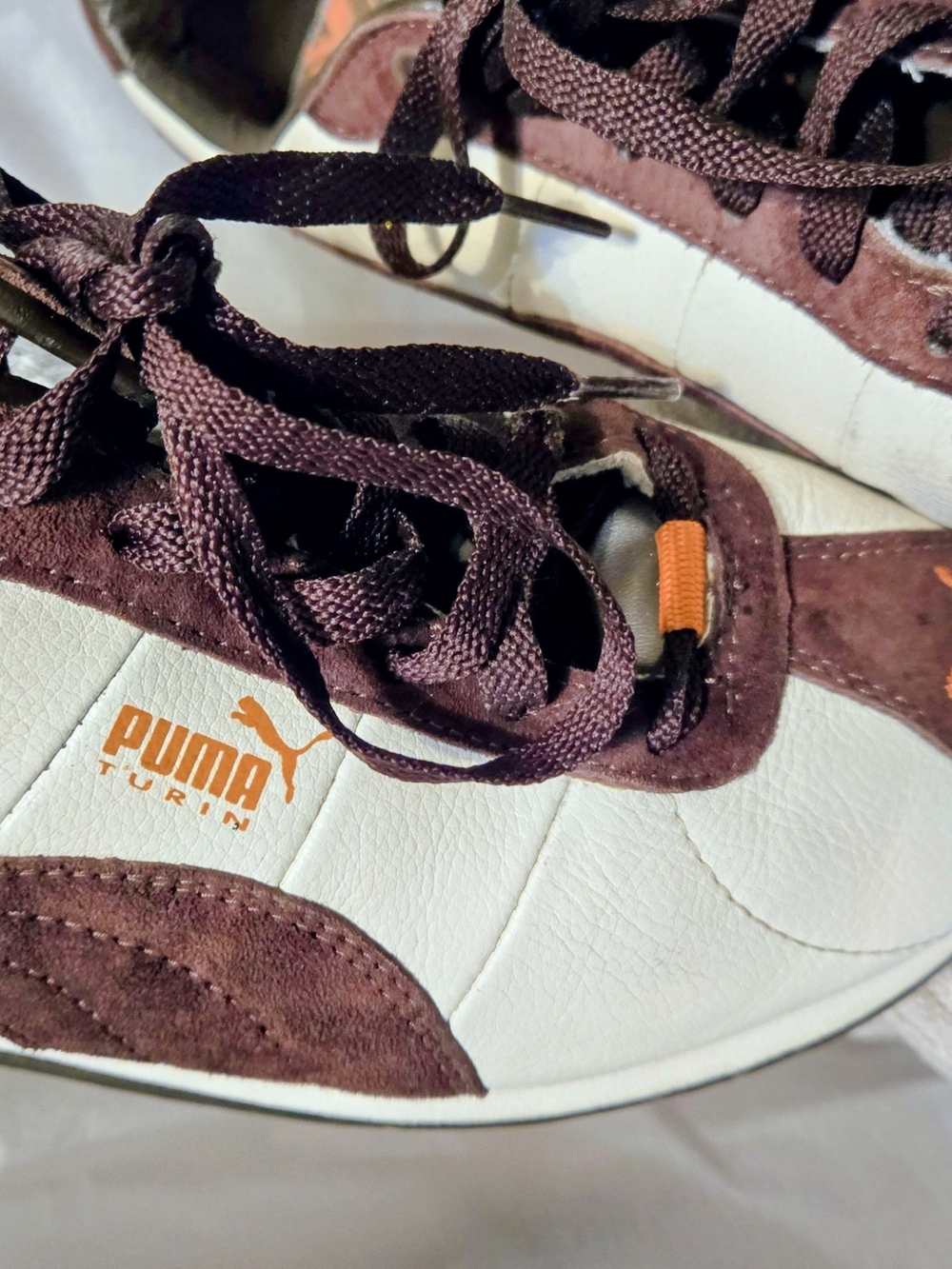 Puma Turin Sneakers – Cream Leather & Chocolate Brown Suede – Size 8.5